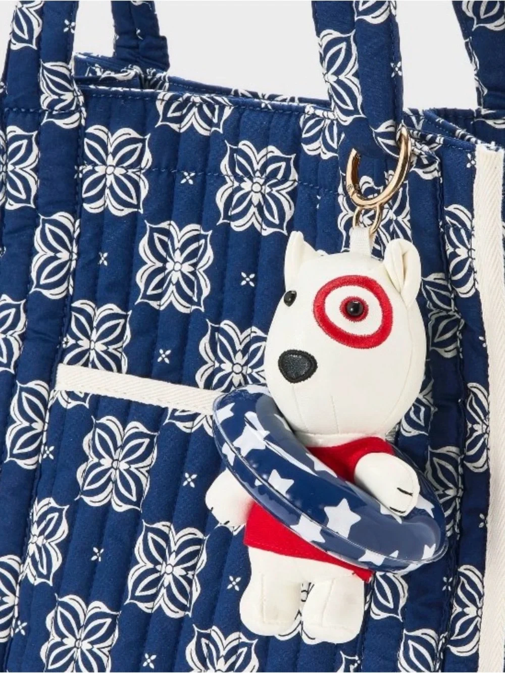 Target Dog bullseye summer patriotic Keychain Plush with Star Float - White/Red